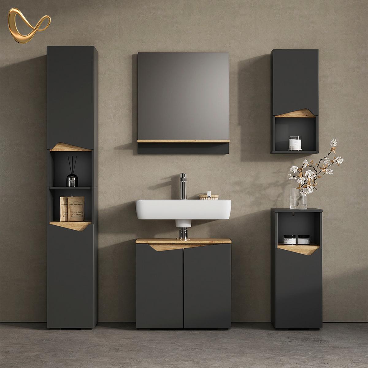 BADMÖBEL-KOMBINATION Timavo Anthrazit 5 Teile - Anthrazit, Holzwerkstoff (60/57/35cm) - Livinity®