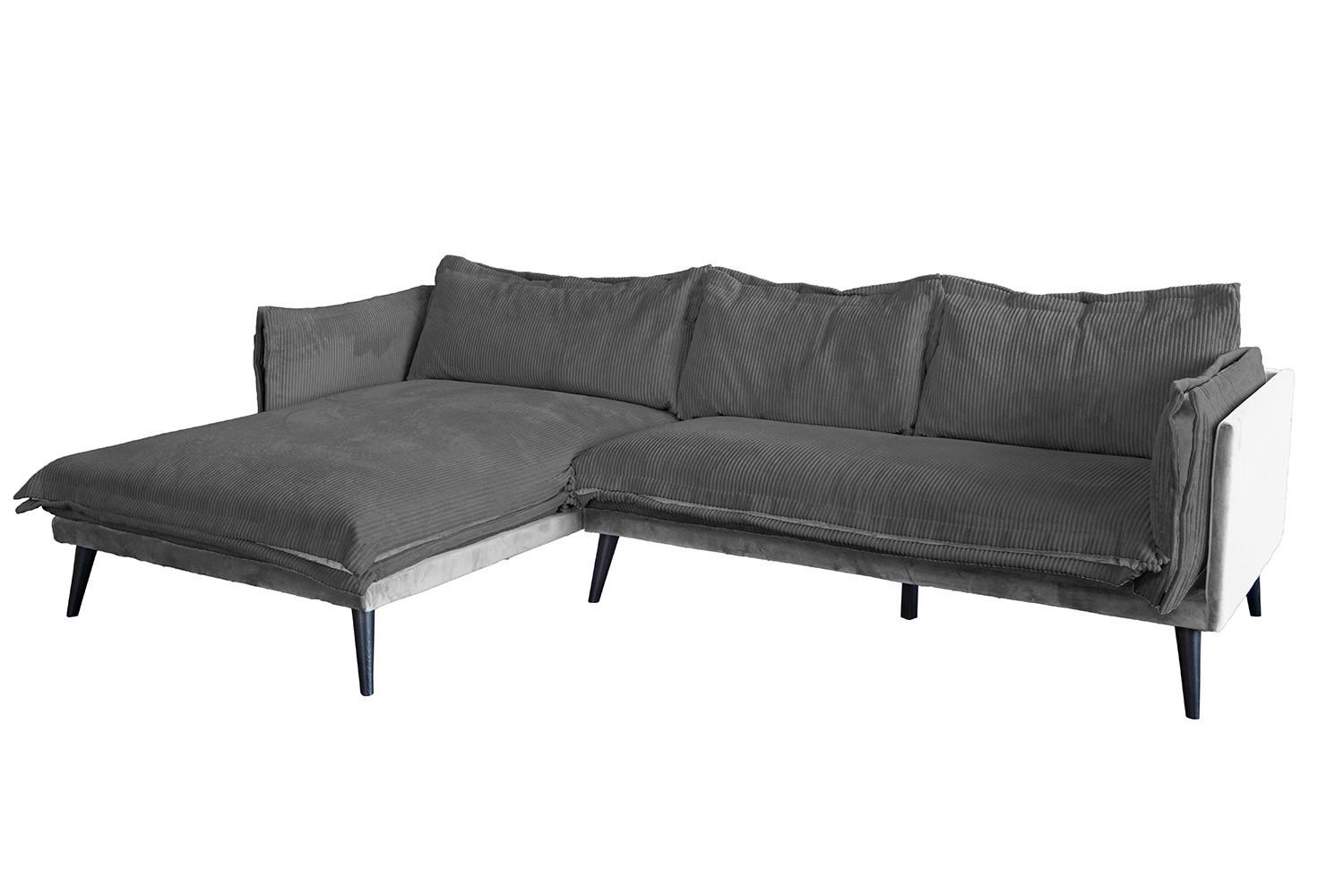 ECKSOFA QUENYA Grau Velvet - Dunkelgrau/Schwarz, Textil (294/184cm) - KAWOLA