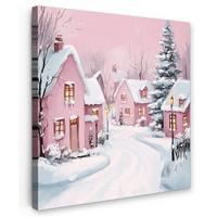 LEINWANDBILD Weihnachtsdorf - Rosa - Winter - Schnee - Häuser Wandbild Wohnzimmer 50x50 cm - Altrosa, Textil (50/50cm) - MuchoWow