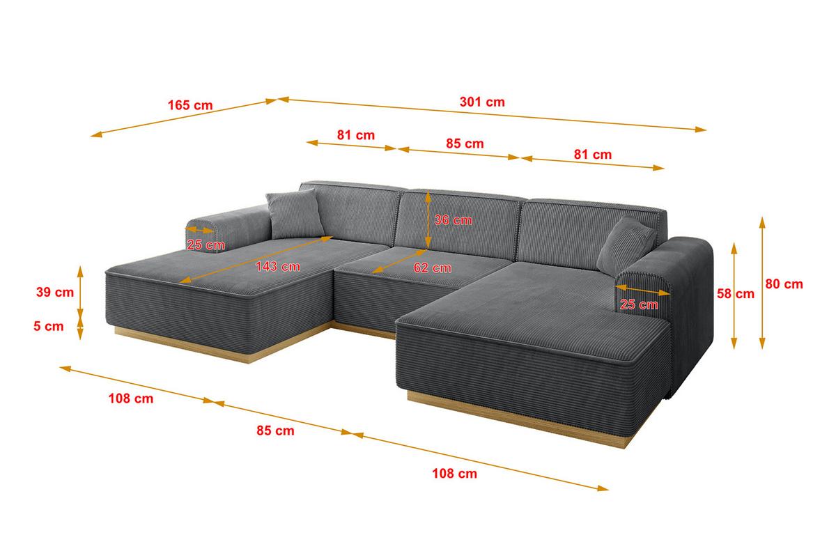 WOHNLANDSCHAFT IREA-U1-v2 - 301x165x80 cm Duneklgrau - Dunkelgrau, Holzwerkstoff/Textil (301/80/165cm) - ALTDECOR