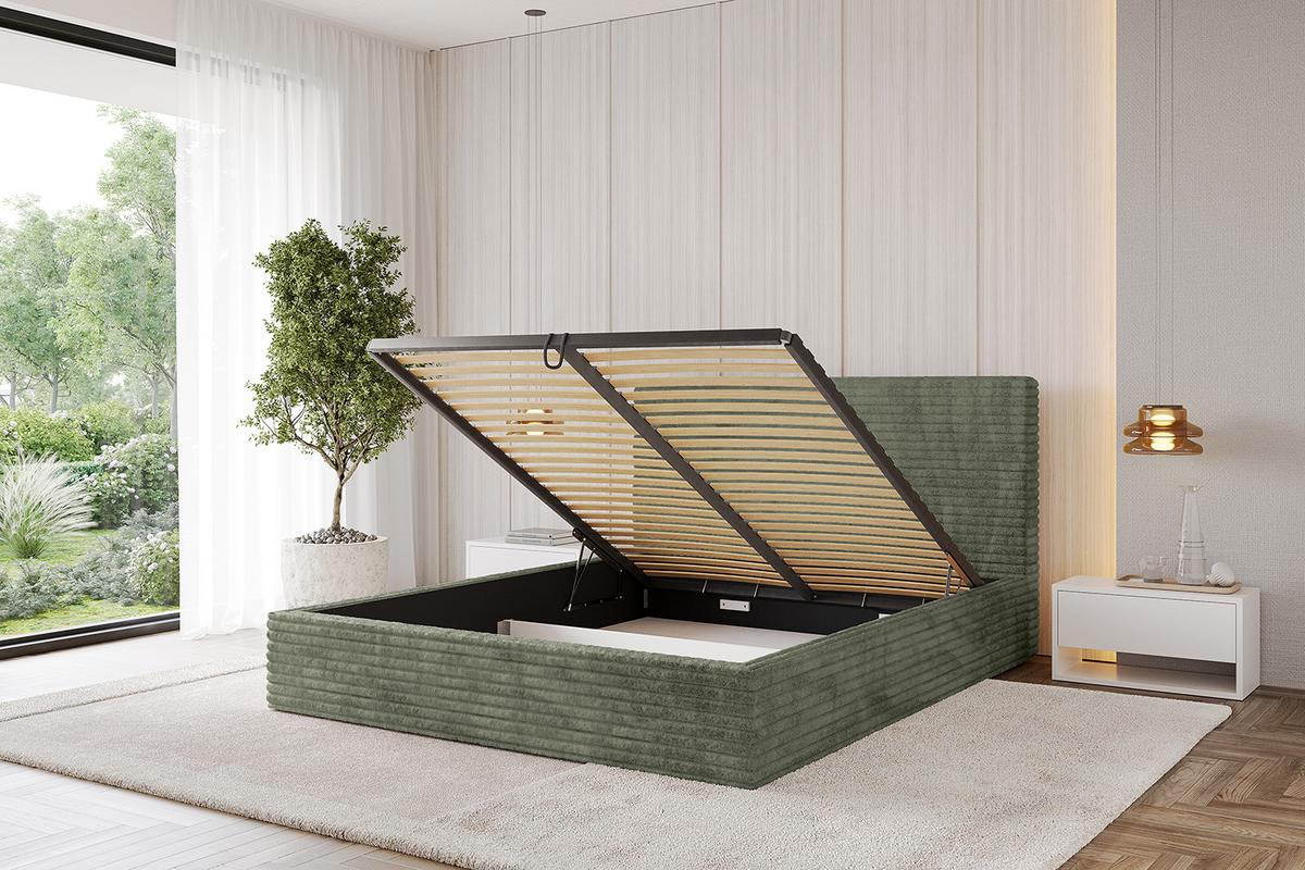 POLSTERBETT mit Bettkasten und Lattenrost, Bett mit Matratze H3/H4 - ALOVA 120x200 Olivgrün - Olivgrün, Holzwerkstoff/Textil (120/200cm) - ALTDECOR