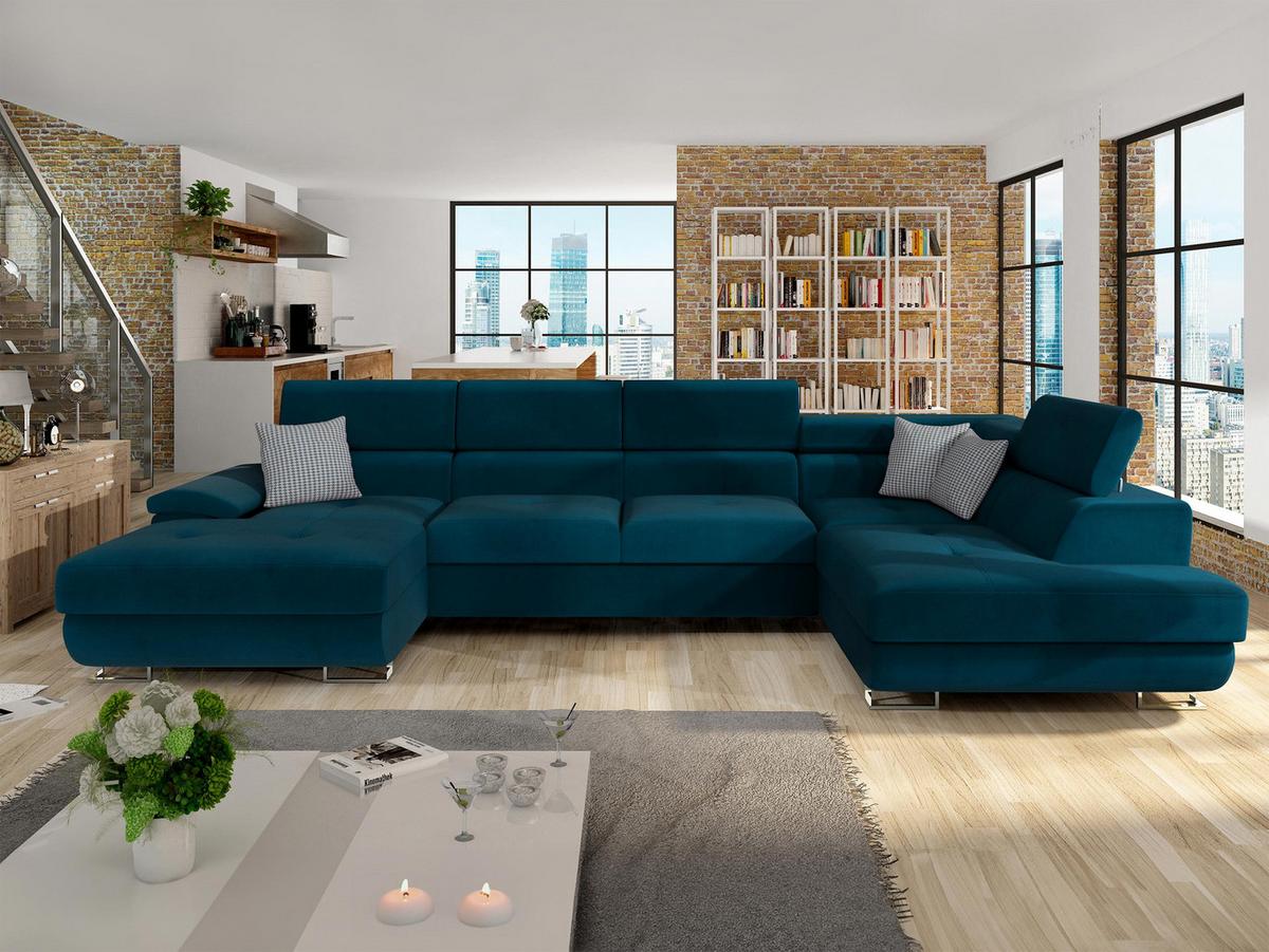 WOHNLANDSCHAFT Cotere Bis Premium, Seite: Rechts - Türkis, Holz/Textil (345/91/202cm) - MIRJAN24