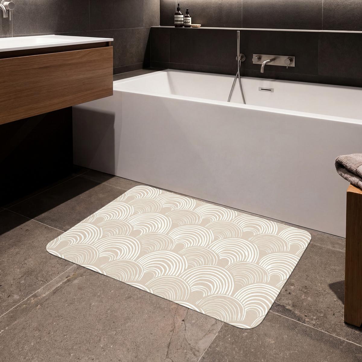 BADEMATTE Wellen - Textur - Beige 90x60 cm - Kaschmir, Textil (90/60cm) - OnlyWow