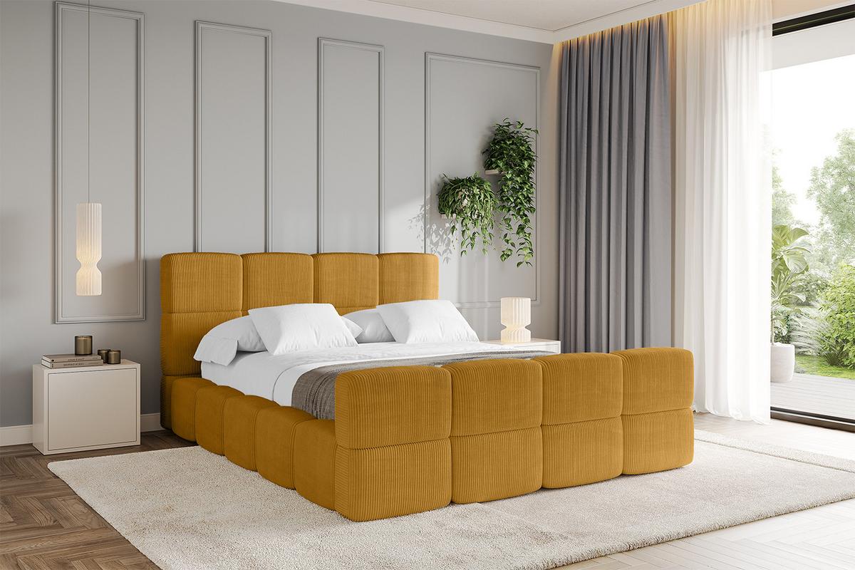 POLSTERBETT mit Bettkasten und Lattenrost, Bett mit Kopfteil, Boxbett ohne Matratze, Doppelbett mit Stauraum - NATA-Z 120x200 Senfgelb - Kupferfarben, Holzwerkstoff/Textil (120/200cm) - ALTDECOR