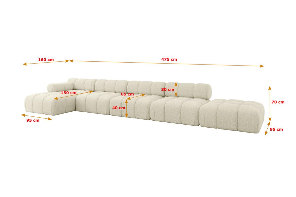 ECKSOFA modulares Sofa Lizur-L3 - 475x160x70 cm Beige Bouclé - Beige, Holzwerkstoff/Textil (475/160cm) - ALTDECOR