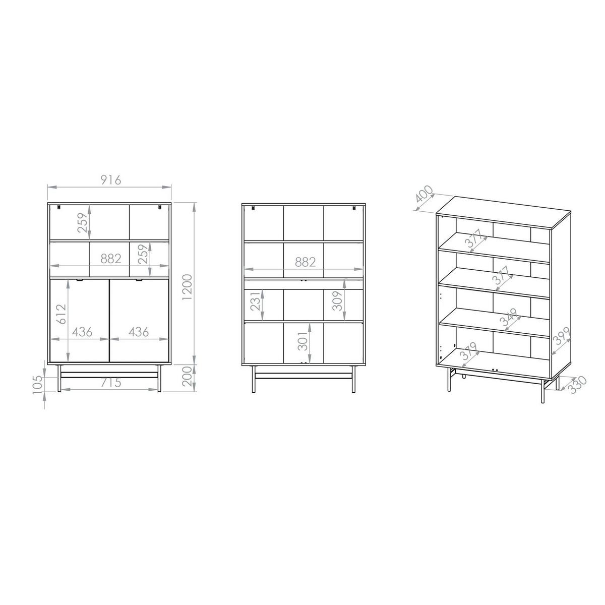 STANDREGAL HEGGERS Eiche Mavelie, 92 cm - Eichefarben/Schwarz, Holzwerkstoff/Metall (91.6/140/40cm) - Selsey