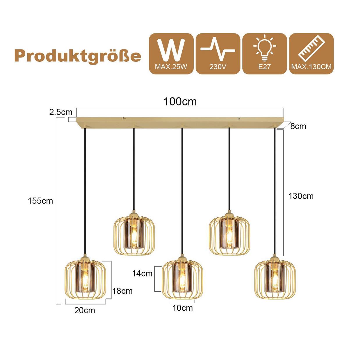 PENDELLEUCHTE BERLIN Ⅲ 100/20/155 cm - Gelb, Metall (100/20/155cm) - Nettlife