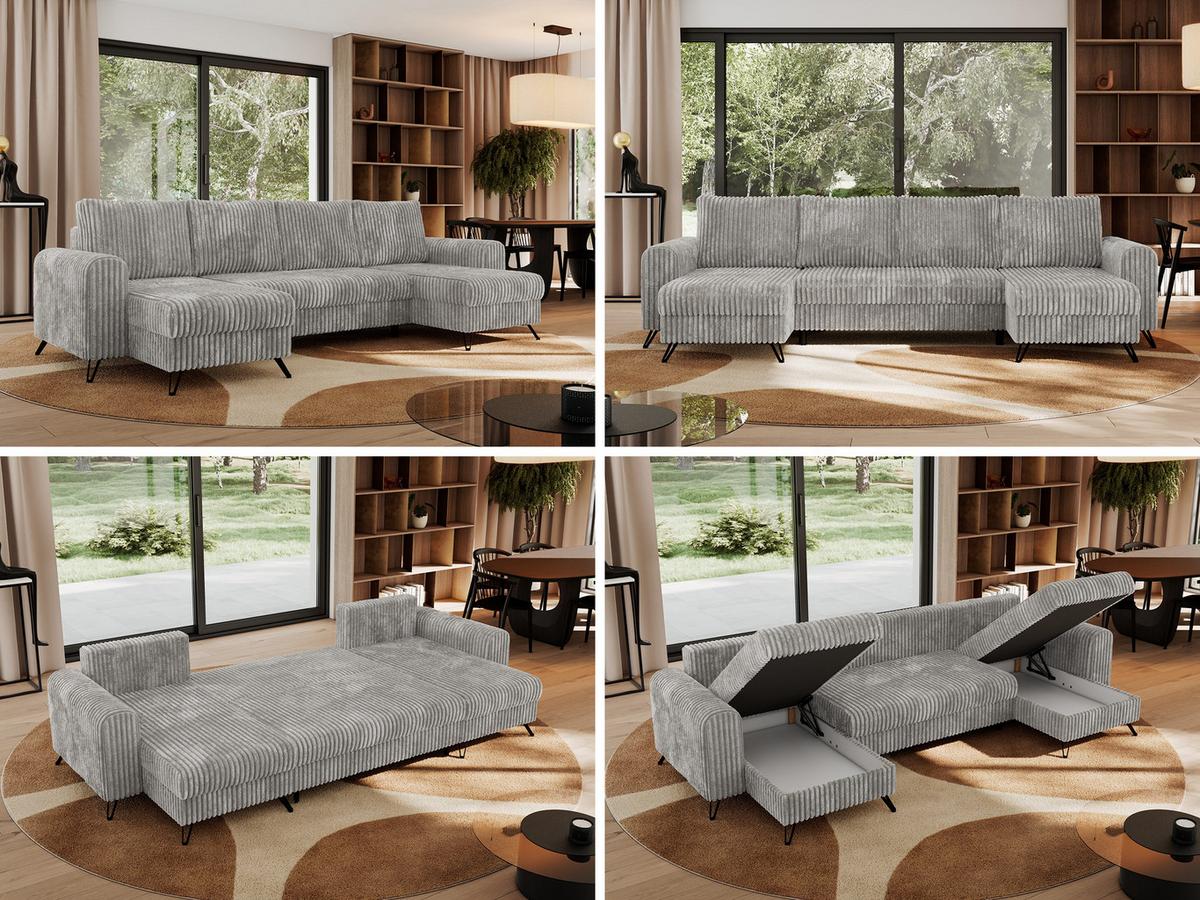 WOHNLANDSCHAFT AXEL U Cord Hellgrau - Hellgrau/Schwarz, Textil/Metall (312/90/140cm) - MKS