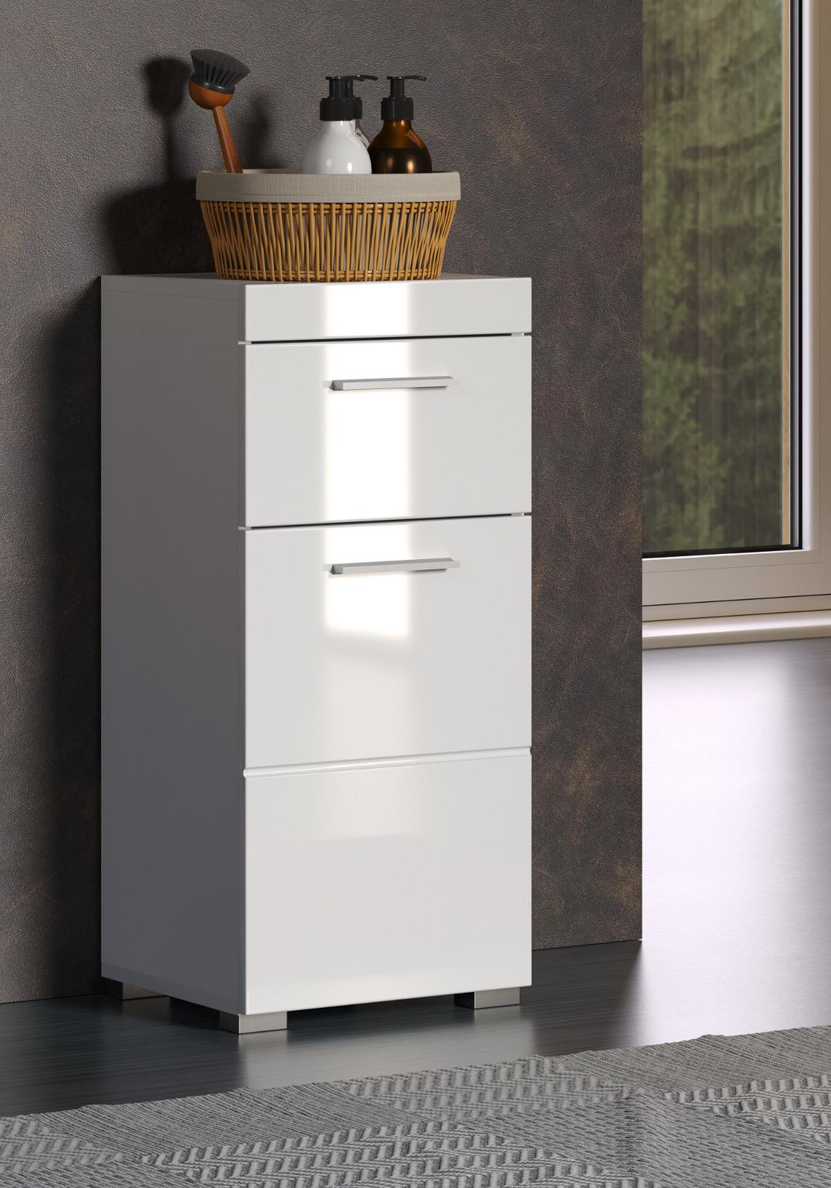 BADSCHRANK weiß Hochglanz 37 x 79 cm, Badezimmer Unterschrank modern - Weiß, Holzwerkstoff/Kunststoff (37/79/31cm) - Top.Furn