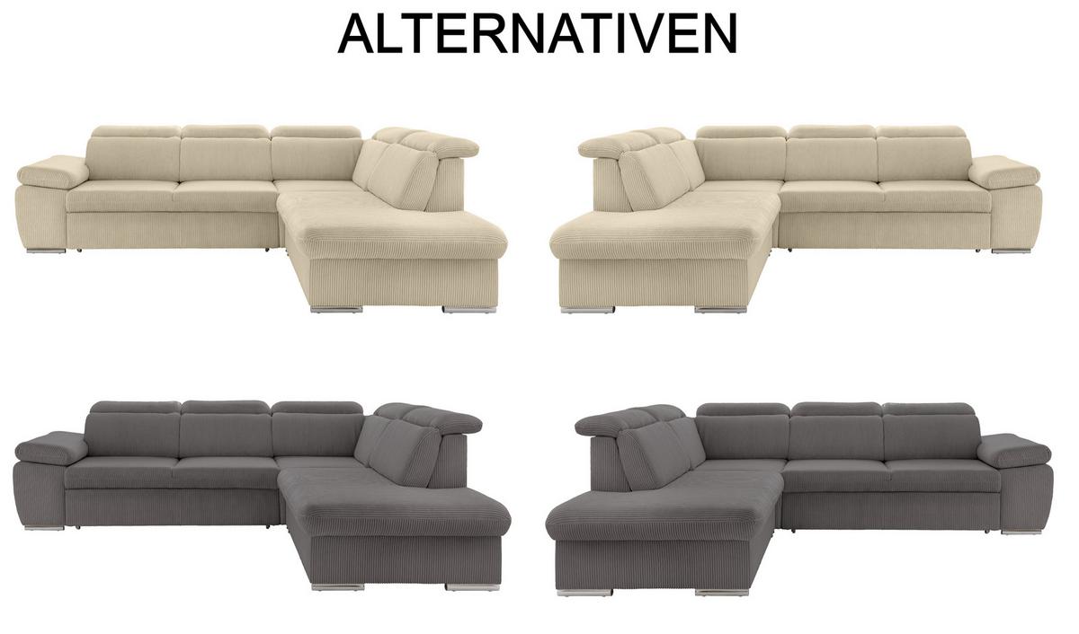ECKSOFA mit Schlaffunktion, Bettkasten, Kopfstützen verstellbar, Wellenunterfederung, Ottomane rechts B283/T228/H102 cm, Cord Dunkelgrau / 17217 - Chromfarben/Dunkelgrau, Textil/Metall (283/228cm) - luma-home