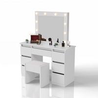 SCHMINKTISCH Talea mit LED (3 Lichtstufen) inkl Hocker Melly - Weiß, Holz (110/141/40cm) - Juskys
