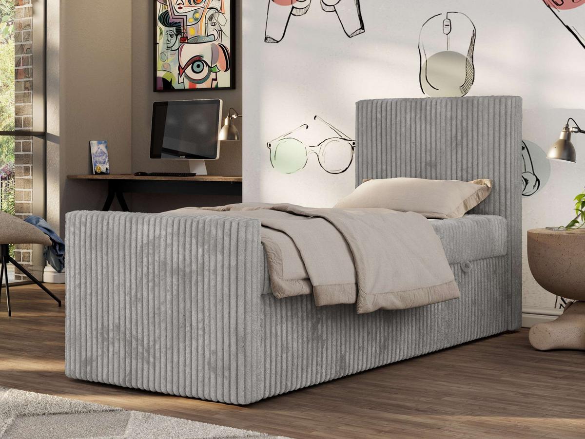 JUGENDBETT TILIO DUO 90/200 - Hellgrau Cord - H3 - Rechts Seite - Hellgrau, Textil (90/200cm) - MKS