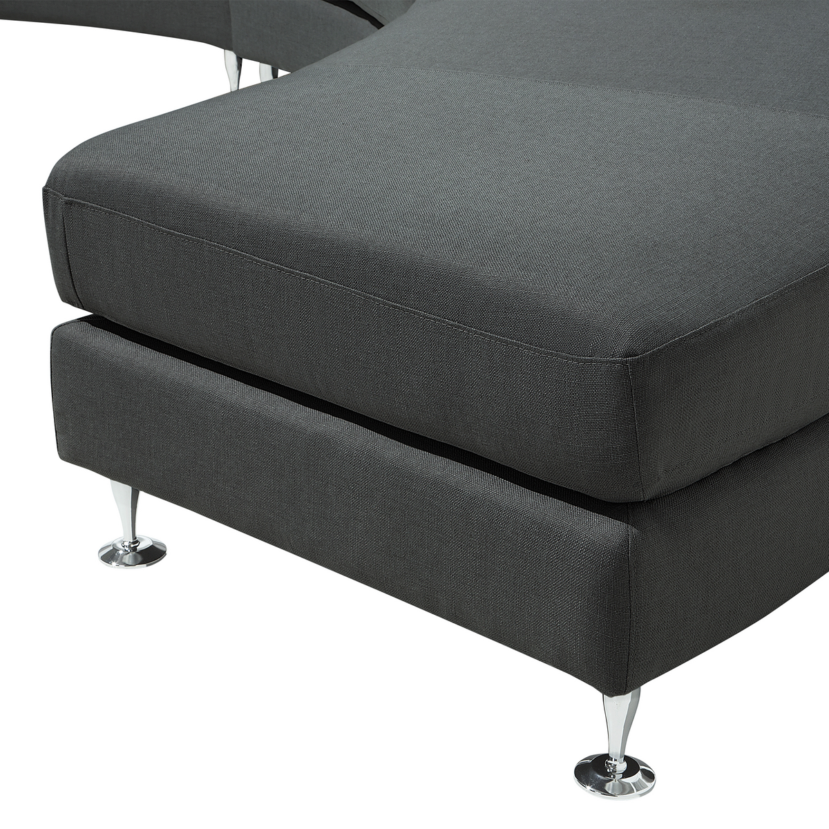 7-SITZER-SOFA mit Ottomane Polyester Grau Rotunde - Dunkelgrau, Textil (448/76/236cm) - Beliani