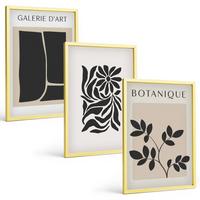 BILDER SET 3er Set - 40x60 cm Goldrahmen - Abstrakte Pflanzenmuster - Goldfarben, Kunststoff (40/60cm) - TULUP