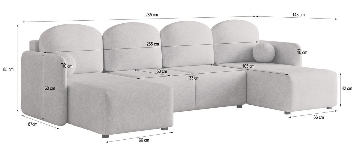 WOHNLANDSCHAFT NUBERO Beige Geflochtener Stoff mit Schlaffunktion - Beige, Holz (285/85/143cm) - MASSENO