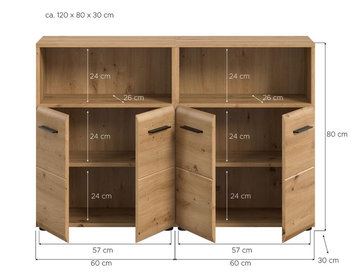 BADKOMMODE Spar Set 2x Badschrank Eiche Artisan, 2-türig je 60 x 80 cm - Schwarz/Eiche Artisan, Holzwerkstoff/Kunststoff (120/80/30cm) - Inn.Furn