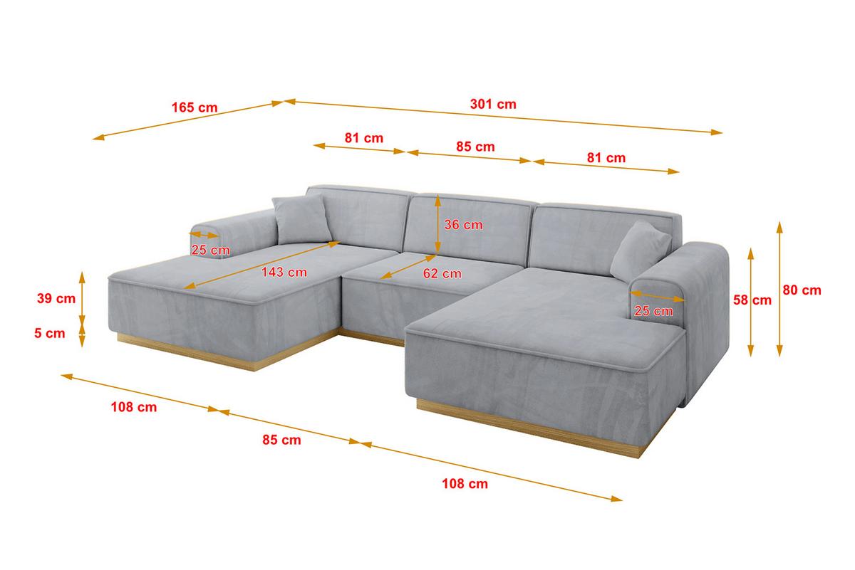 WOHNLANDSCHAFT IREA-U1-v2 - 301x165x80 cm Grau - Titanfarben, Holzwerkstoff/Textil (301/80/165cm) - ALTDECOR