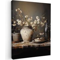 LEINWANDBILD Stilleben - Blumen - Blumenstrauß - Vase - Wein Room Decor 30x40 cm - Schwarz, Textil (30/40cm) - MuchoWow