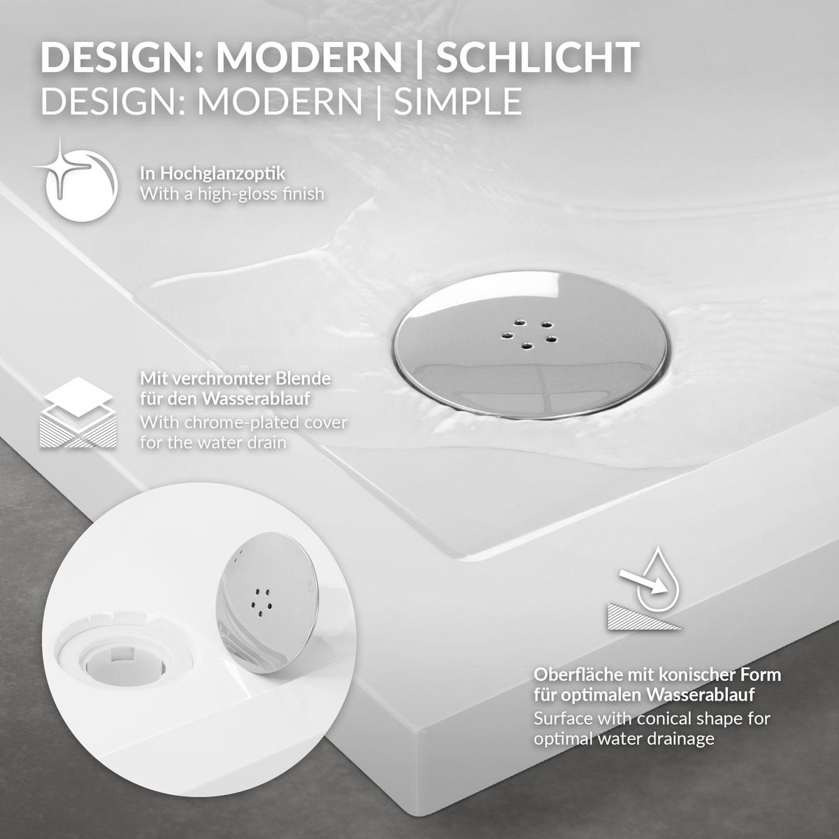 DUSCHWANNE 90x90 cm rund Weiß Duschtasse mit Ablaufgarnitur - Weiß, Kunststoff (90/4/90cm) - LuxeBath