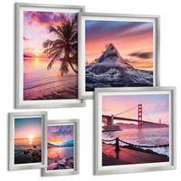 BILDER SET 5er Set - 50x50 cm & 20x30 cm & 40x60 cm Silberner Rahmen - Rosen, Champagner, Marmor, Pastell - Silberfarben, Kunststoff (40/60cm) - TULUP