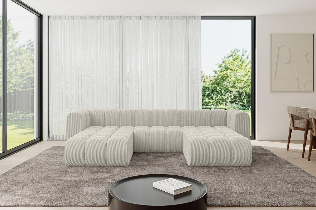 WOHNLANDSCHAFT modulares Sofa Joren-U1 - 319x177x70 cm Creme - Hellgrau/Creme, Holzwerkstoff/Textil (319/70/177cm) - ALTDECOR