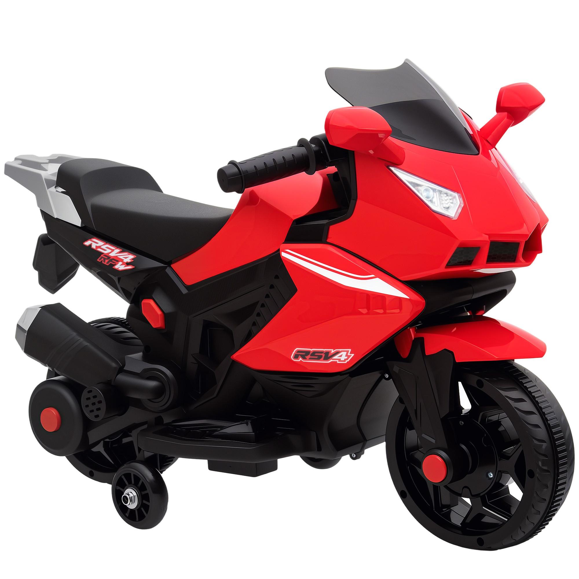 ELEKTRO KINDERMOTORRAD mit USB Stützrädern und Musik - Rot, Metall (75/36/49cm) - AIYAPLAY