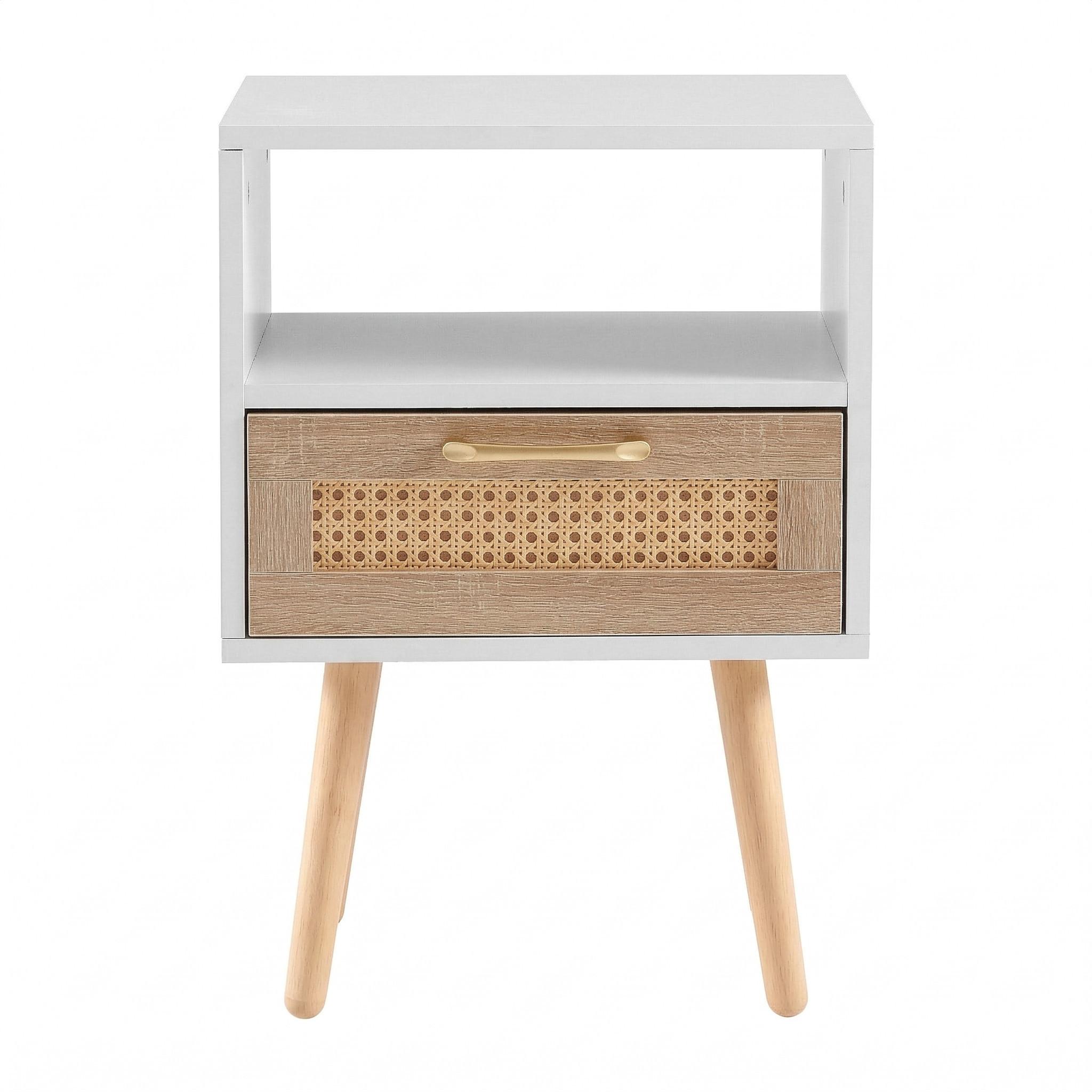 NACHTTISCH weiß rattan nachttisch mit schublade - Weiß, Holzwerkstoff (40/55/30cm) - Urban Meuble