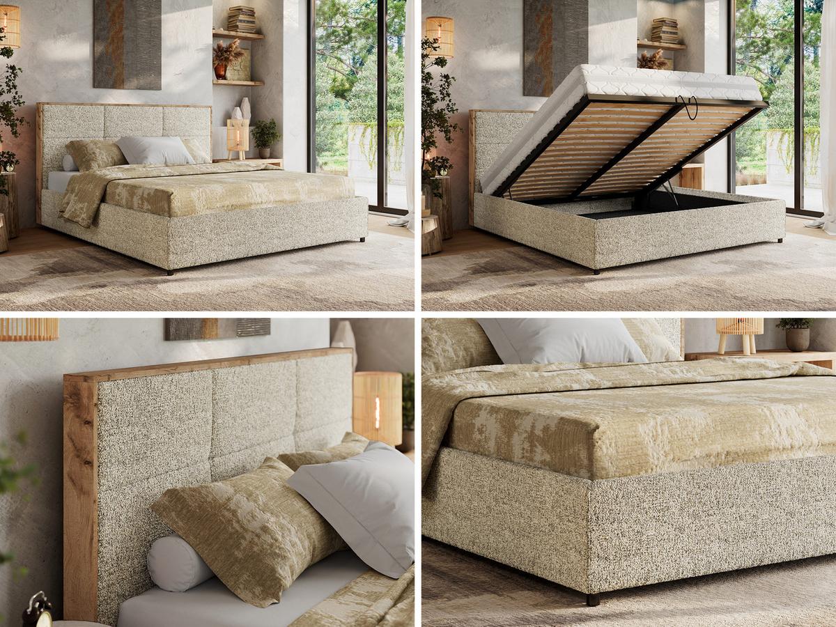 POLSTERBETT LERIO CLASSIC 140/200 - Beige Strukture - Schaum-Matratze - Beige, Textil (140/200cm) - MKS