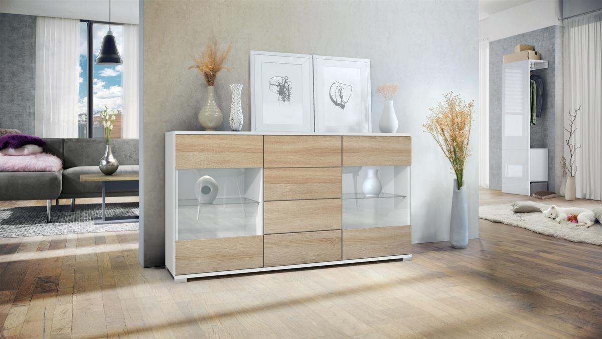 SIDEBOARD Bari Eiche sägerau - Eiche San Remo, Holzwerkstoff (138.5/75.5/35cm) - Vladon