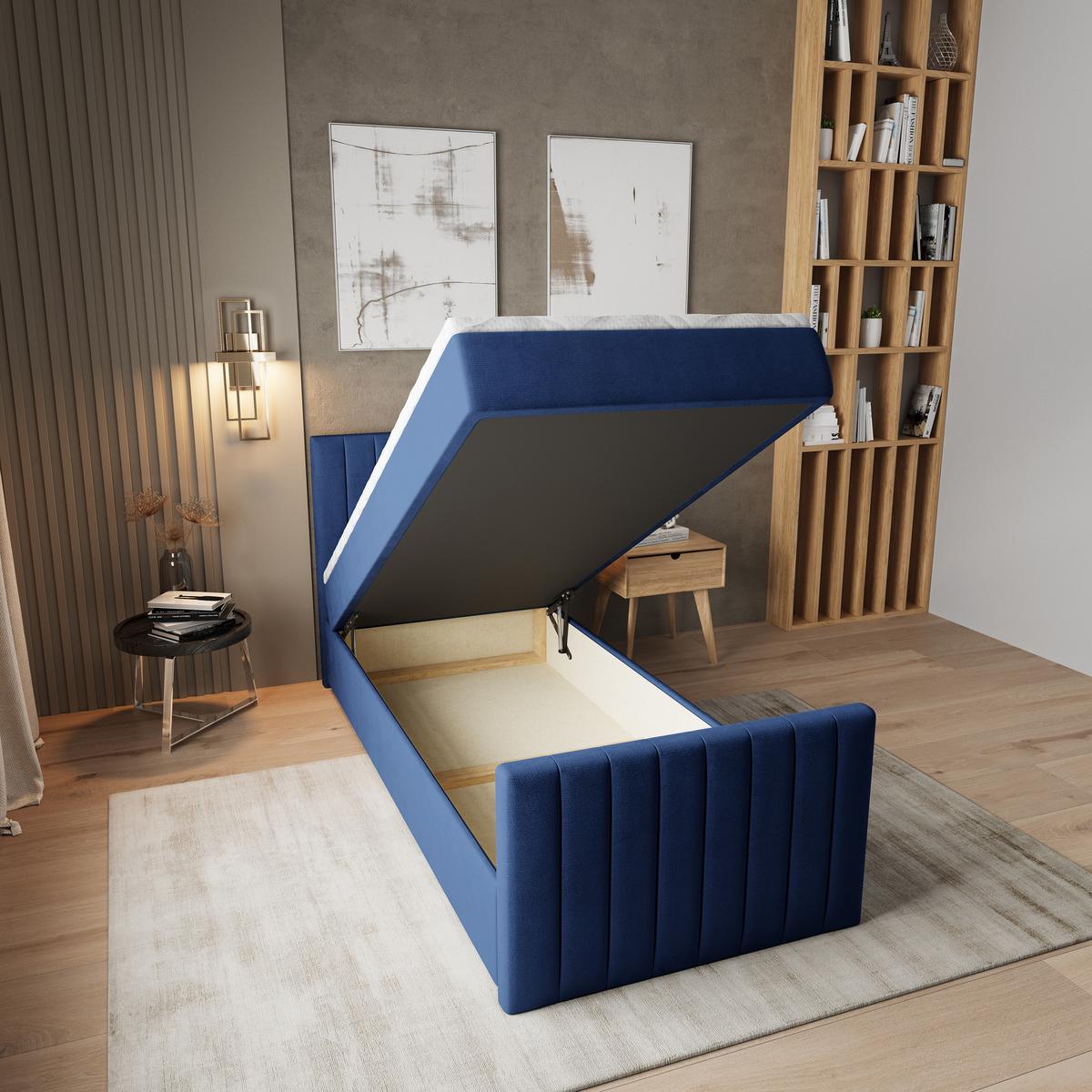 BOXBETT ARION 100 100x200 cm mit Matratze und Topper, H2+H3 - Blau - Blau, Holz (100/200cm) - MASSENO