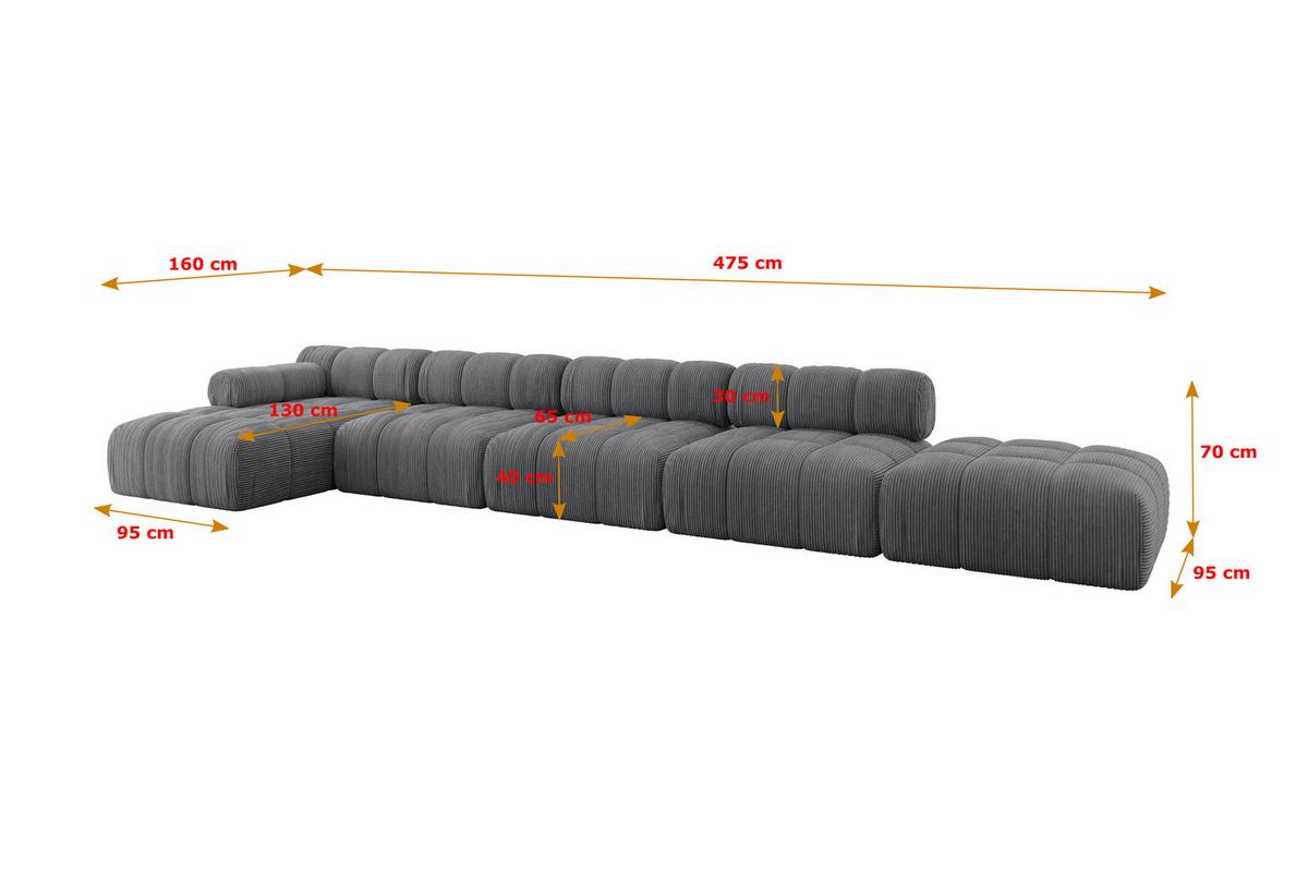ECKSOFA modulares Sofa Lizur-L3 - 475x160x70 cm Dunkelgrau Cord - Dunkelgrau, Holzwerkstoff/Textil (475/160cm) - ALTDECOR