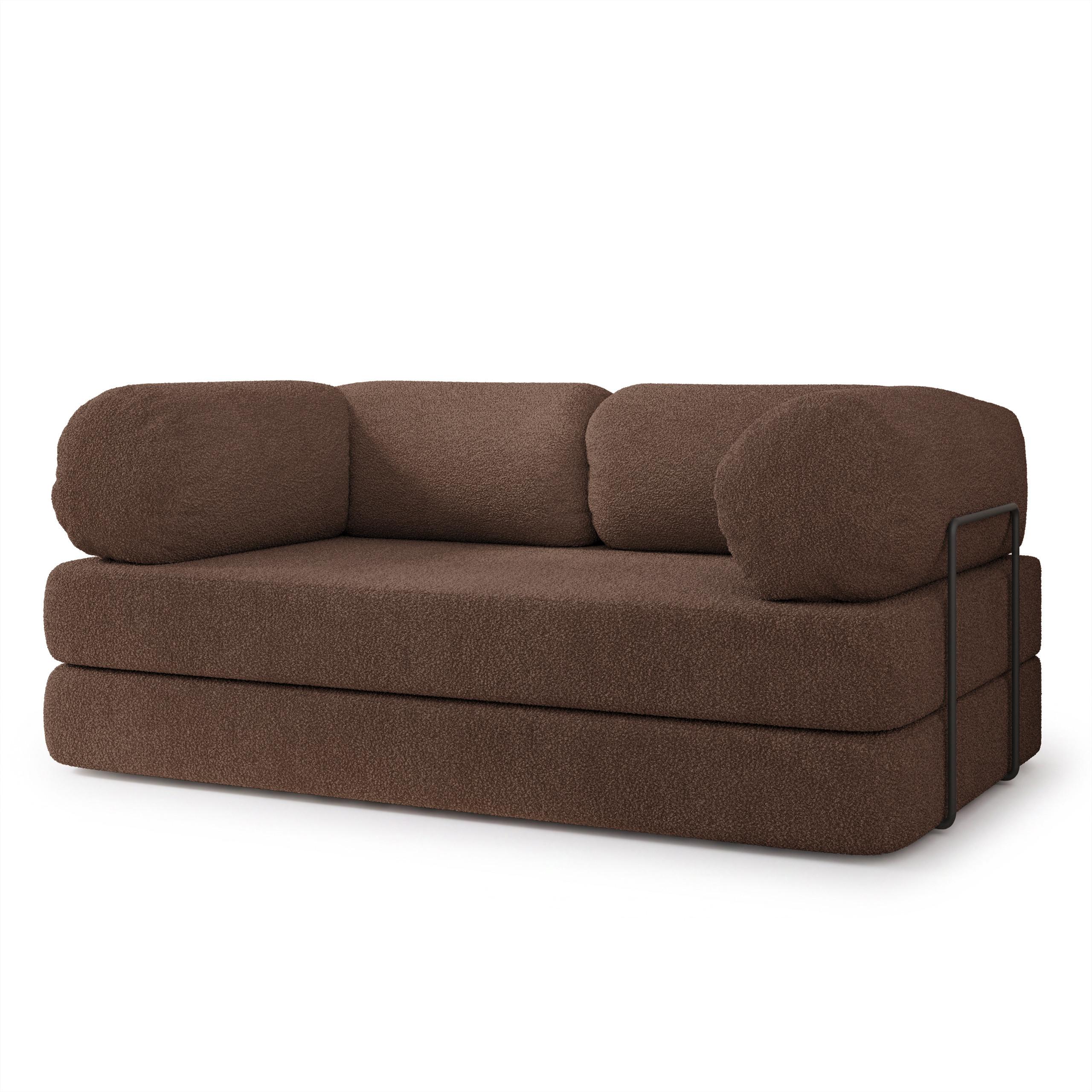 BETTSOFA EIREN aus Schaumstoff Bucle-Stoff Braun Schlaffunktion - Braun, Textil (170/68/80cm) - MASSENO