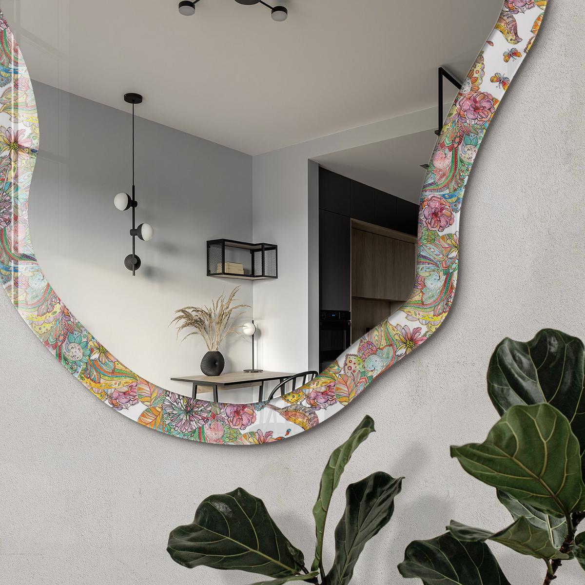 SPIEGEL 90x45 cm asymmetrisch mit Druck - Vogelgärten - Transparent, Glas (45/90/0.4cm) - TULUP