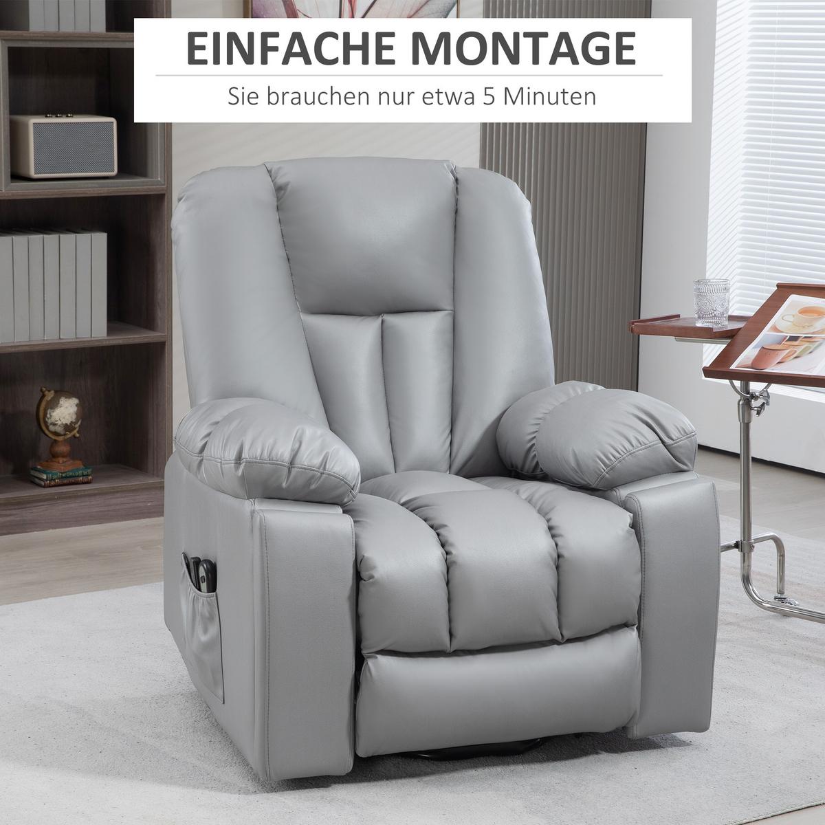FERNSEHSESSEL mit Aufstehhilfe Elektrisch, Relaxsessel mit Liegefunktion Grau - Dunkelgrau, Textil (96/106/94cm) - HOMCOM