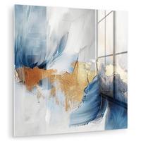 ACRYLGLASBILD Gold - Blau - Aquarell - Kunst - Modern 50x50 cm - Hellblau, Glas (50/50cm) - MuchoWow