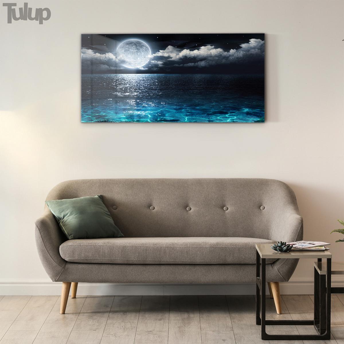 GLASBILD 120x60 cm Vollmond - Petrol, Glas (120/60cm) - TULUP