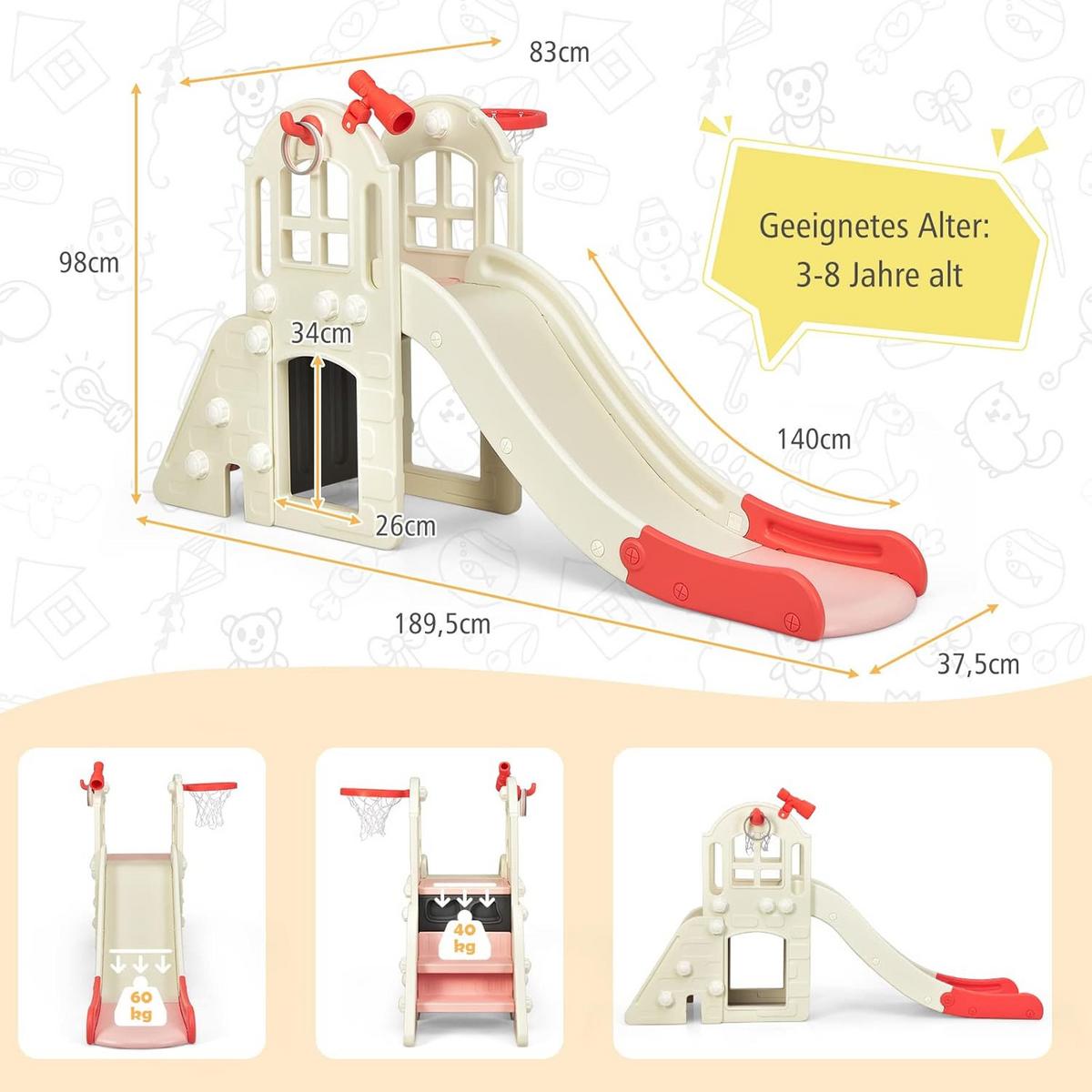 SPIELPLATZ 6 in 1 Kinder Pink - Pink, Kunststoff (190/98/83cm) - COSTWAY