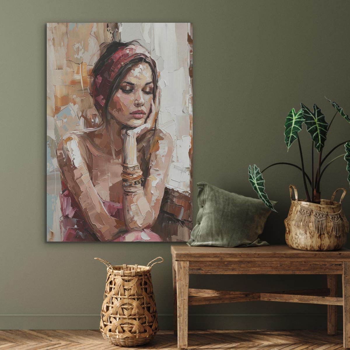 AKUSTIKBILD Frau - Lackierung - Porträt - Modern Wanddeko 70x100 cm - Altrosa, Kunststoff (70/100/0.9cm) - MuchoWow