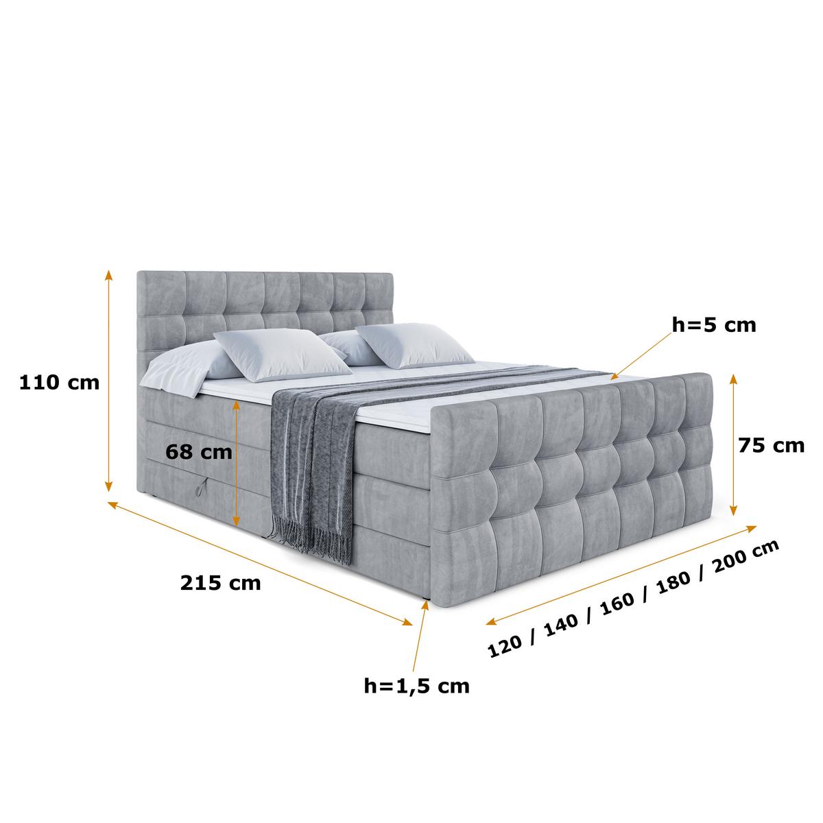 BOXSPRINGBETT BERO-Z KING - 140 x 200 - H3/H4 - Grau - Grau, Holzwerkstoff (140/200cm) - ALTDECOR