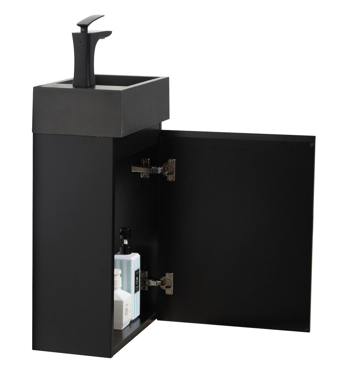 GÄSTE-WC-MÖBELSET Angela 2 Teile Schwarz Matt - Schwarze Waschbecken - 40 x 22 x 64 cm - Schwarz, Holz (40/52/22cm) - Badplaats