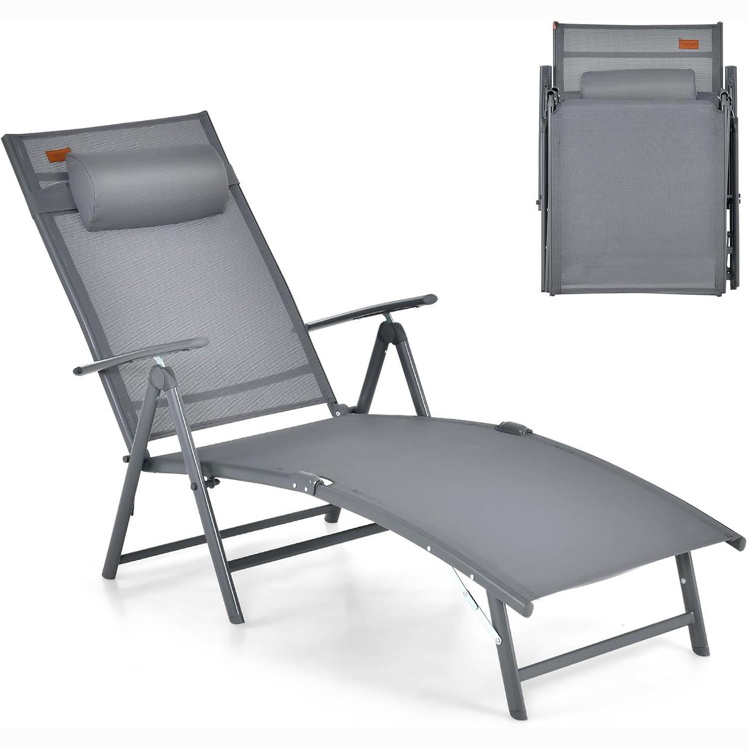 GARTENLIEGE Grau - Grau, Textil (185/73/61cm) - COSTWAY