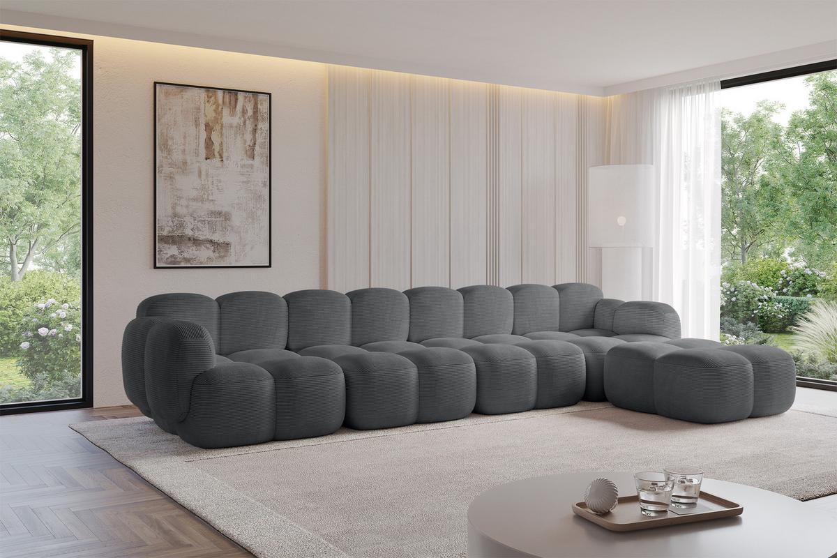ECKSOFA modulares Sofa Rechts Miko-L3 390x205x75 Dunkelgrau Cord - Graphitfarben/Schwarz, Holzwerkstoff/Kunststoff (390/205cm) - ALTDECOR