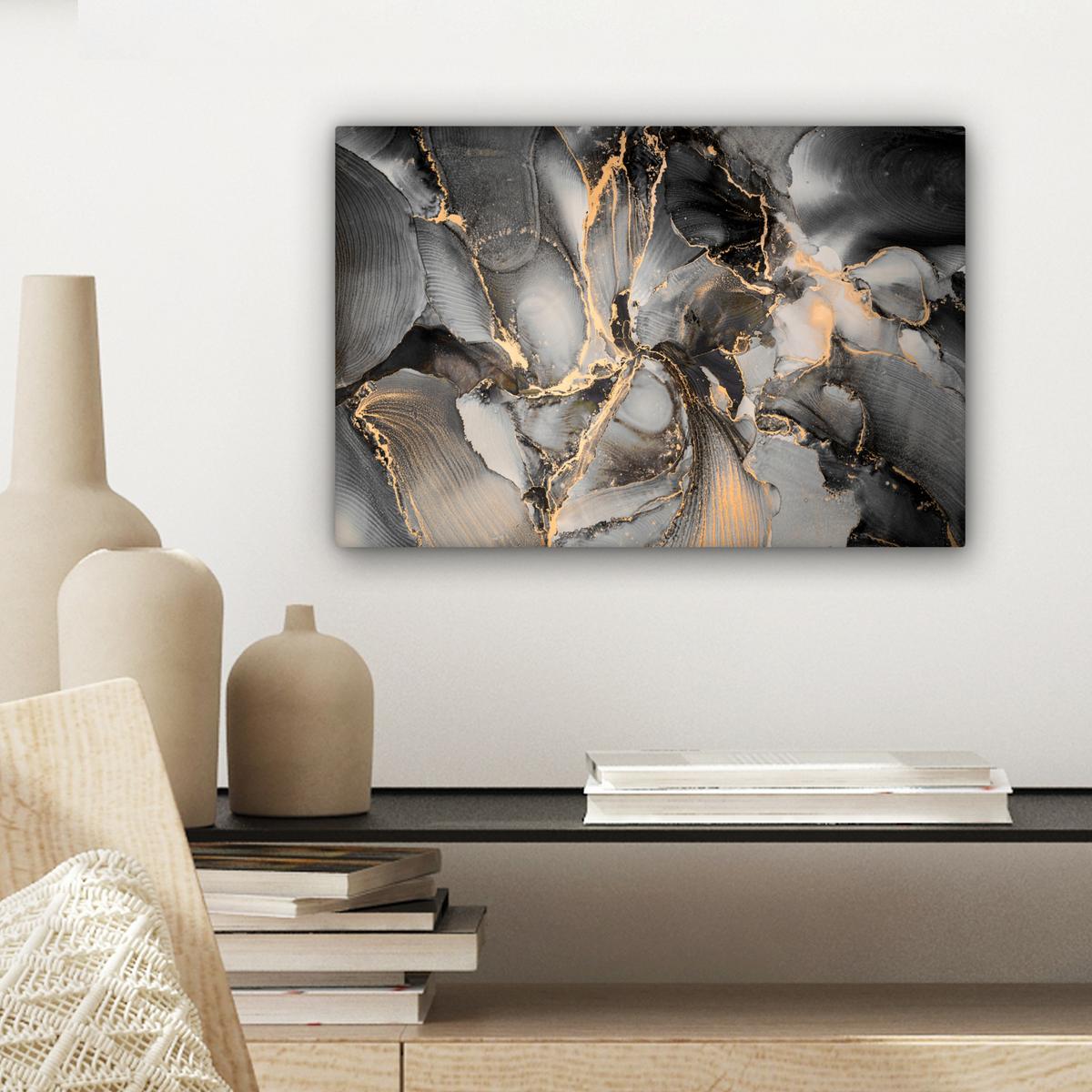 LEINWANDBILD Grau - Luxus - Gold - Marmor Deko Schlafzimmer 30x20 cm - Dunkelgrau, Textil (30/20cm) - MuchoWow