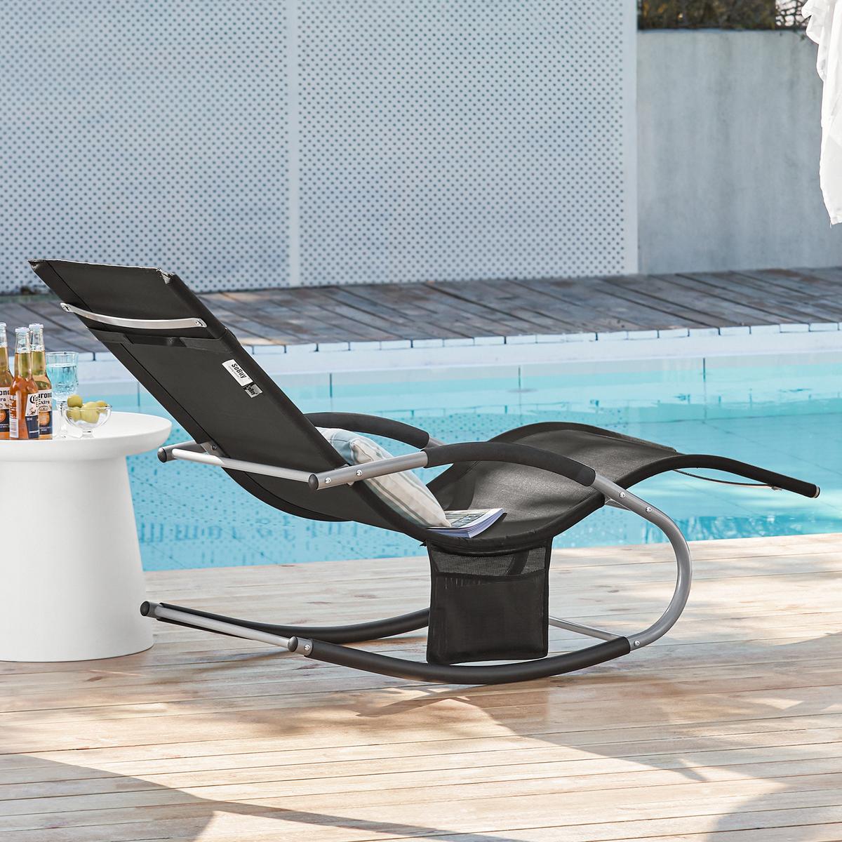 SONNENLIEGE 2 Personen, Gartenliege bis 150kg, Schwarz - Schwarz, Metall (63/87/150cm) - SoBuy