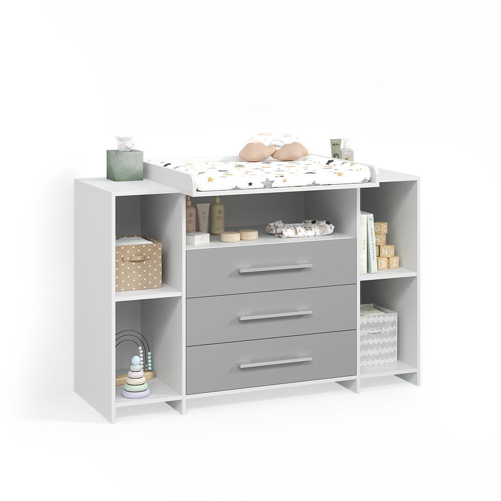 WICKELKOMMODE Torino Weiß/Grau XL mit Schubladen - Weiß/Grau, Holzwerkstoff (143/100/70cm) - Livinity®