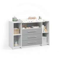 WICKELKOMMODE Torino Weiß/Grau XL mit Schubladen - Weiß/Grau, Holzwerkstoff (143/100/70cm) - Livinity®