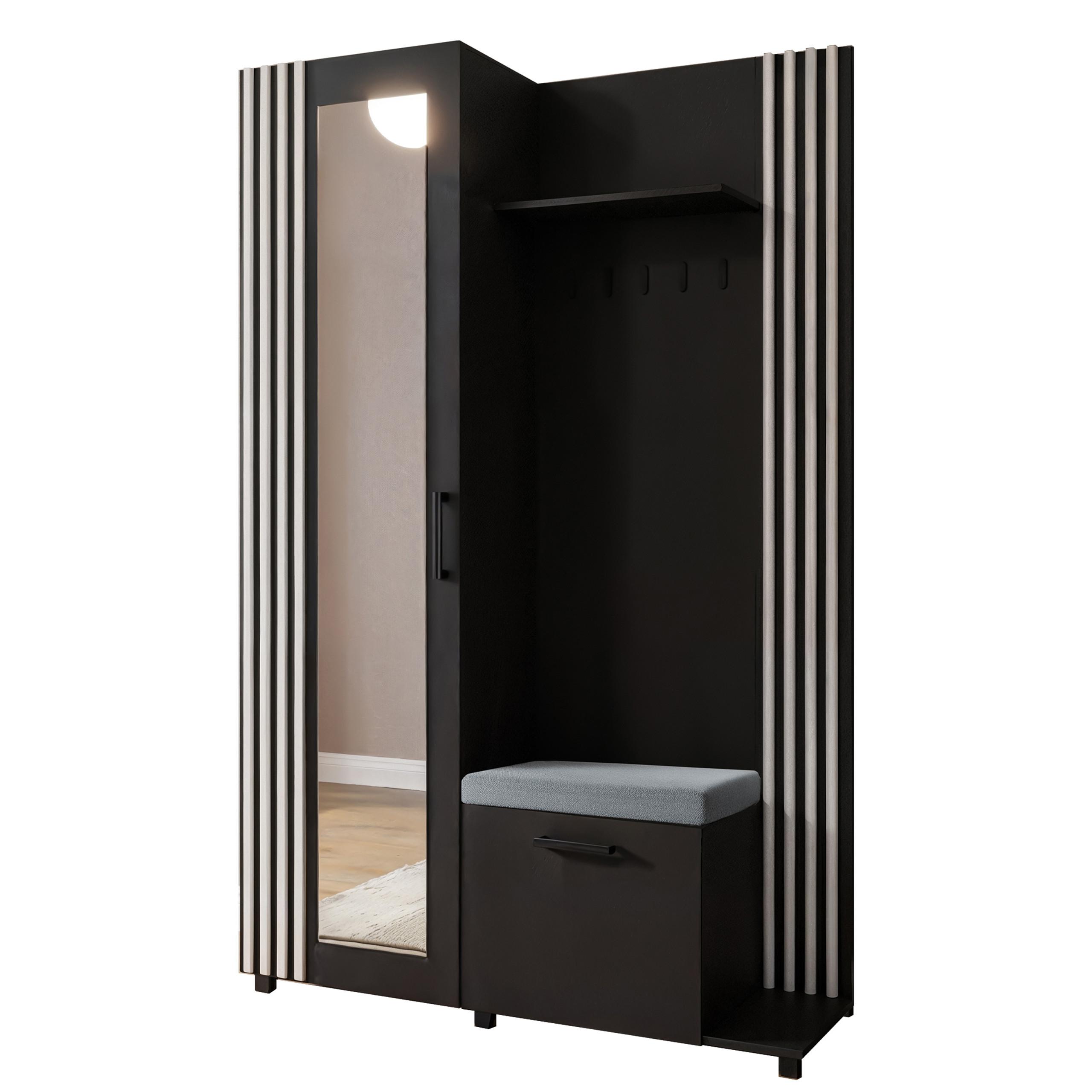 GARDEROBENSCHRANK ARMADIO 137/207/42 cm Modern Garderobe-Set Schwarz - Schwarz/Weiß, Holzwerkstoff (137/207/42cm) - MASSENO