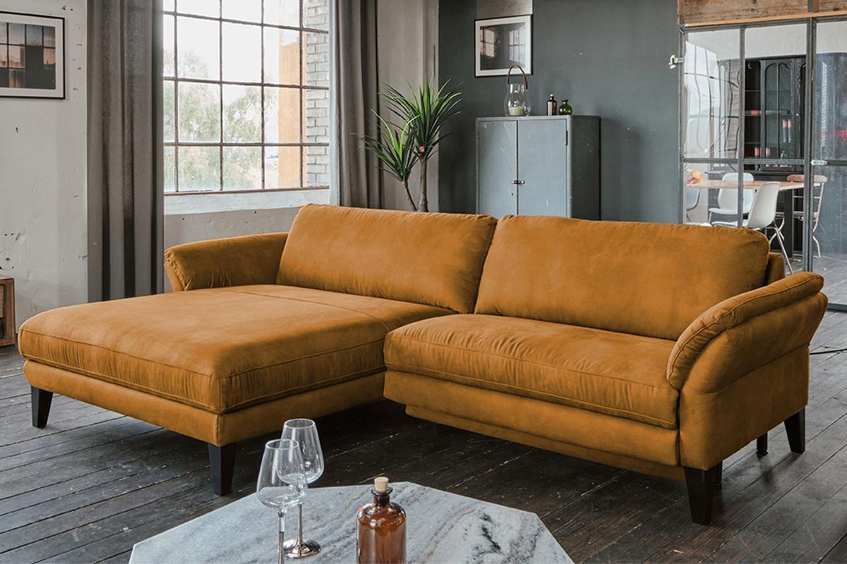ECKSOFA MALTA Rotbraun Webstoff - Rotbraun/Cognac, Buchenholz/Textil (302/175cm) - KAWOLA