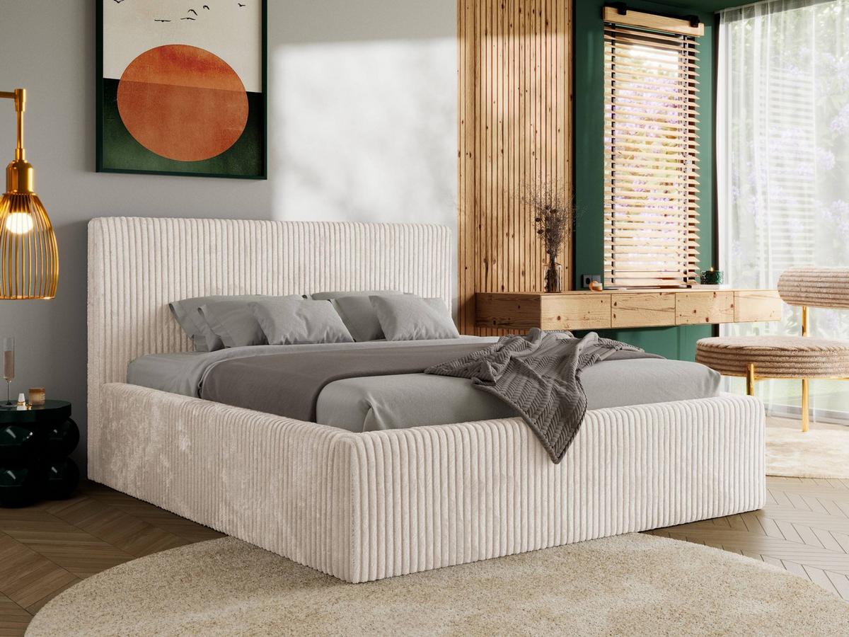 POLSTERBETT TILIANO CLASSIC 160/200 - Beige Cord - Multipocket-Matratze - Beige, Textil (160/200cm) - MKS