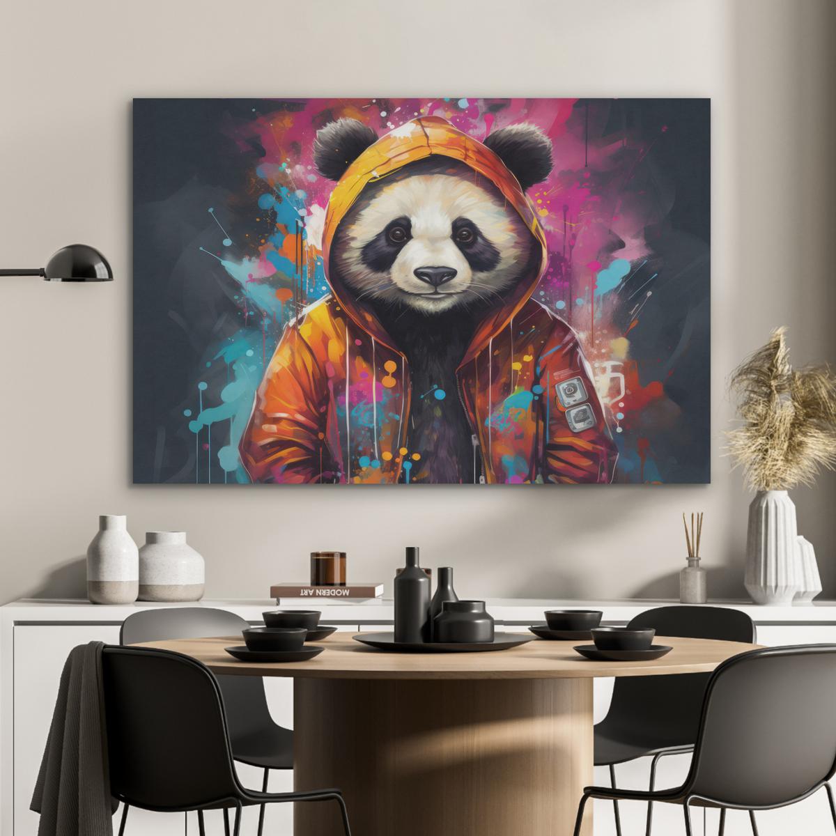 AKUSTIKBILD Panda - Jacke - Graffiti - Orange Wandbild Wohnzimmer 100x70 cm - Orange, Kunststoff (100/70/0.9cm) - MuchoWow